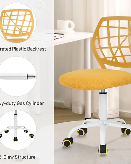 Kids Desk Chair, Fabric Office Chair Armless Small Mid Back Swivel Children Computer Task Chair Ergonomic Height Adjustable Study Chairs with Swivel Padded Cushion and Rolling Wheels, Yellow - LeafyLoom