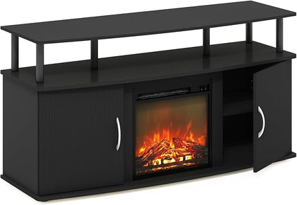 Furinno Jensen Living Room Fireplace TV Entertainment Center with Doors Storage Cabinet for TV up to 55 Inch, Americano/Black - LeafyLoom