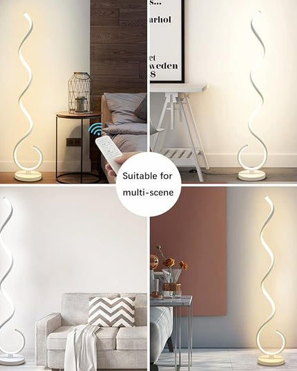 Spiral LED Floor Lamp, 40W Dimmable Floor Lamps for Living Room with Remote Control, Stepless Adjustable Colors & Brightness Standing Lamp Reading Corner Floor Lamp for Bedroom, Office -White - LeafyLoom