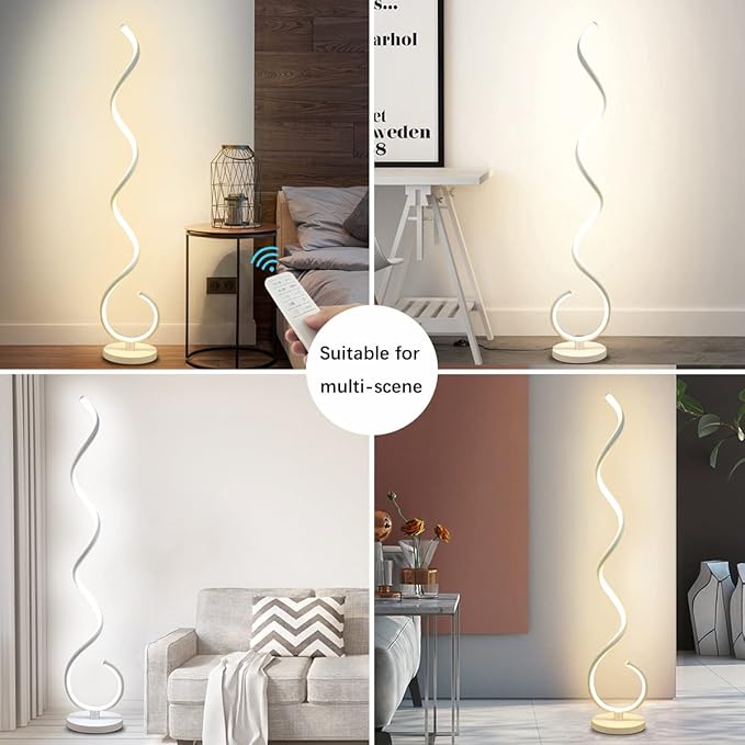 Spiral LED Floor Lamp, 40W Dimmable Floor Lamps for Living Room with Remote Control, Stepless Adjustable Colors & Brightness Standing Lamp Reading Corner Floor Lamp for Bedroom, Office -White - LeafyLoom