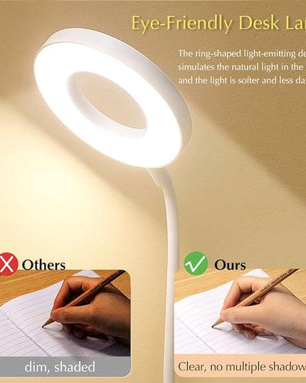 Desk Lamp, Desk Lamps for Home Office, Led Touchable Light, Remote Controlled, Dimmable, 3 Color Modes, Gooseneck, Small White Lamp, Led Table Light, Dorm Lamp, Rechargeable Study Table Lamp - LeafyLoom