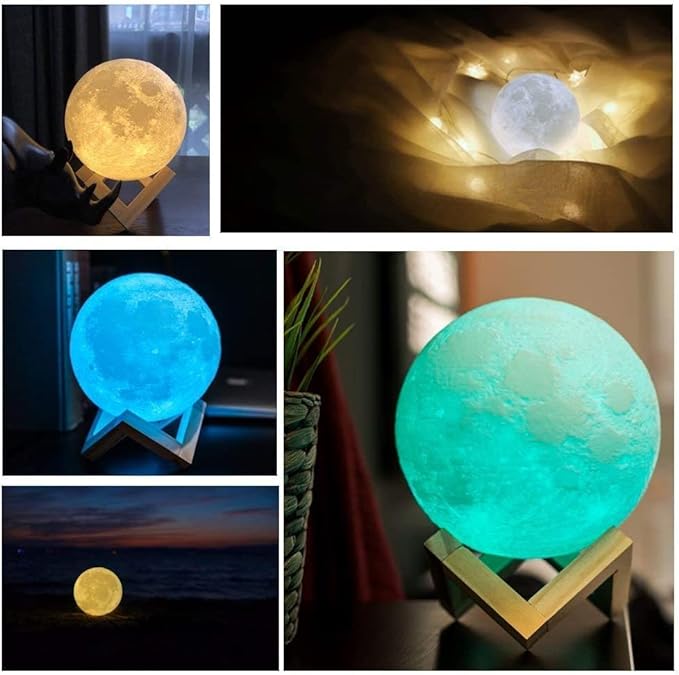 CPLA 6.1 inch Moon Lamp 2024 Upgrade 128 Colors Room Decor Home Decor- 3D Printing Moon Night Light for Kids Adults- Gifts for Girls Boys Men Women Birthday- Wooden Stand & Remote/Touch Control - LeafyLoom