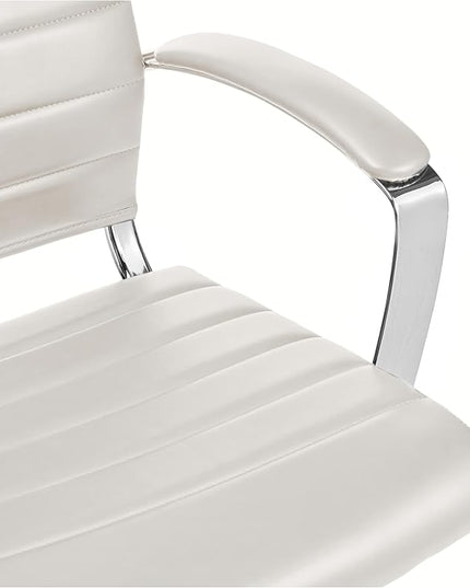 Amazon Basics Executive Modern Office High-Back Adjustable Rolling Computer Desk Chair with Armrests, 360 Swivel, 330 Pound Capacity, Chrome, Stunning White Faux Leather, 23.9"D x 24.69"W x 41.5"H - LeafyLoom