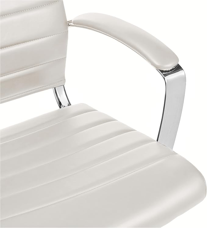 Amazon Basics Executive Modern Office High-Back Adjustable Rolling Computer Desk Chair with Armrests, 360 Swivel, 330 Pound Capacity, Chrome, Stunning White Faux Leather, 23.9"D x 24.69"W x 41.5"H - LeafyLoom