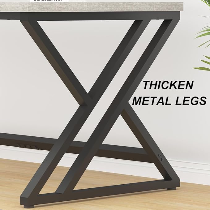 LVB 70.8" Long Office Desk, Modern Large Wood Metal Computer Desk, Industrial Double Workstation Desk for Two People, Rustic PC Executive Work Study Writing Computer Table for Home, Light Grey Oak - LeafyLoom