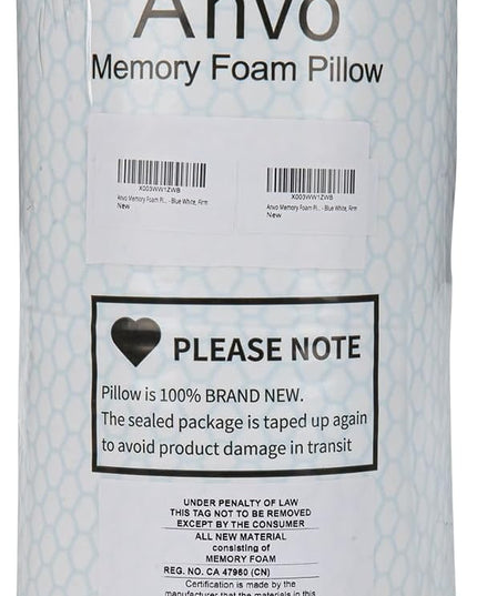 Anvo Memory Foam Pillow, Neck Contour Cervical Orthopedic Pillow for Sleeping Side Back Stomach Sleeper, Ergonomic Bed Pillow for Neck Pain - Blue White, Firm - LeafyLoom