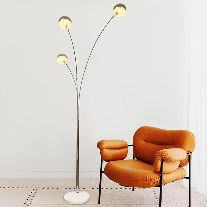 DLLT 3-Light Arc Floor Lamp, 86.6" Chrome Floor Lamps for Living Room, Multi-Head LED Standing Tall Lamp with Adjustable Arms, Modern Tree Floor Lamp for Bedroom, Study, Office, E12 Bulbs Included - LeafyLoom