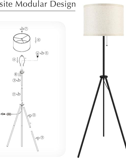 BoostArea Floor Lamp for Living Room, Tripod Floor Lamp, Linen Lamp Shade, Mid Century Standing Lamp for Living Room, Bedroom, Study Room and Office（Bulbs Not Included） - LeafyLoom