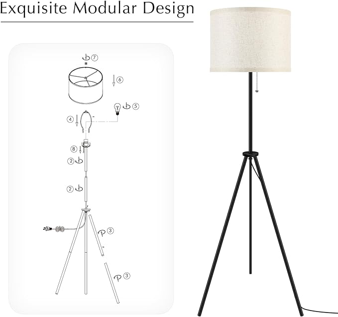 BoostArea Floor Lamp for Living Room, Tripod Floor Lamp, Linen Lamp Shade, Mid Century Standing Lamp for Living Room, Bedroom, Study Room and Office（Bulbs Not Included） - LeafyLoom