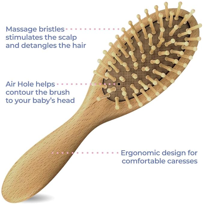 OCCObaby Wooden Baby Hairbrush Set for Newborns & Toddlers - Baby Comb for Cradle Cap - Baby Comb and Brush Set for Baby Grooming - Baby Scalp Brush for Cradle Cap - Toddler Comb - LeafyLoom