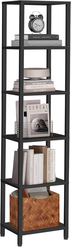 TUTOTAK Bookshelf, 6-Tier Tall Book Shelf, Narrow Bookcase for Small Space, DIY Stackable Bookshelf, for Living Room, Office, Study, Entryway, Industrial, Black BS01BK006 - LeafyLoom
