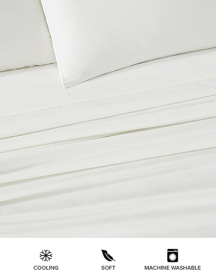 UGG 11786 Alahna Twin Bed Sheets and Pillowcases 3-Piece Set Sleep in Luxury Machine Washable Deep Pockets Wrinkle-Resistant Breathable Cozy Comfort Silky Cooling Sheets, Twin, White - LeafyLoom
