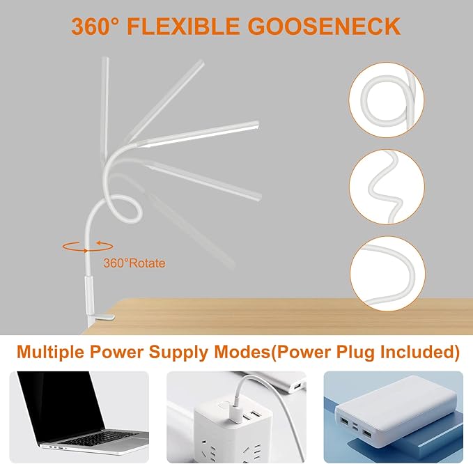 LED Desk Lamp, Swing Arm Table Lamp with Clamp, Flexible Gooseneck Task Lamp, Eye-Caring Architect Desk Light, 3 Modes 10 Brightness Levels, Memory Function Desk Lamps for Home Office, 10W - LeafyLoom