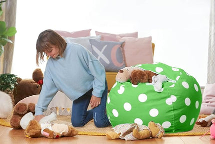Aubliss Stuffed Animal Bean Bag Storage Chair (Green Dot, Large (38'')) - LeafyLoom