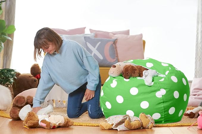 Aubliss Stuffed Animal Bean Bag Storage Chair (Green Dot, Large (38'')) - LeafyLoom