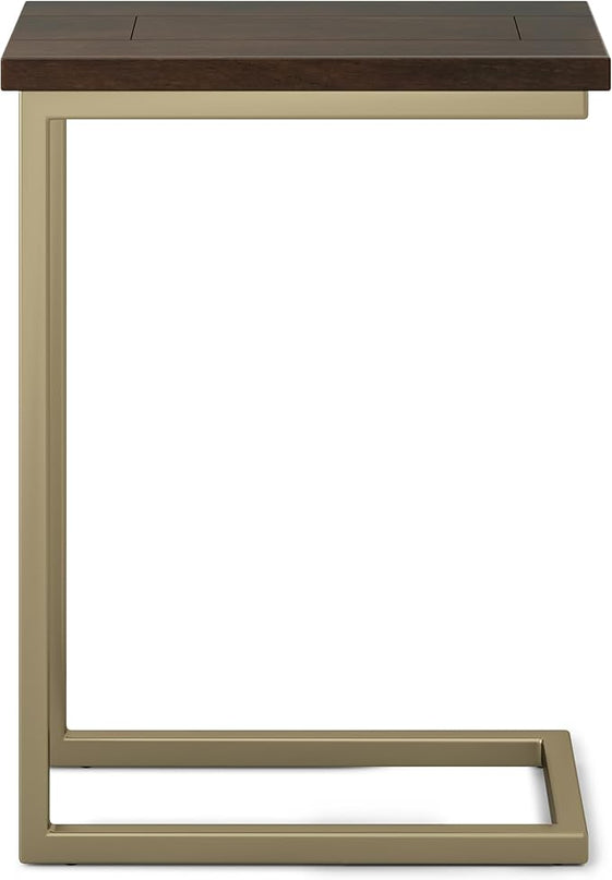 SIMPLIHOME Skyler SOLID MANGO WOOD and Metal 18 inch Wide Rectangle C Side Table in Dark Brown and Gold, Fully Assembled , for the Living Room and Bedroom - LeafyLoom