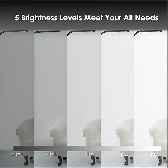 LED Floor Lamp,Dimmable Floor 5 Brightness Levels & 4Color Temperature, 7W, Touch Control, Adjustable Gooseneck, Memory Function, Standing Lamp for Living Room, Bedroom, Office, Study (①Black) - LeafyLoom