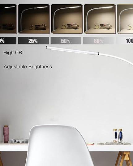 Eye-Caring Desk Lamp, Gooseneck Lamp with Clamp, Swing Arm Desk Light, Adjustable Brightness & Color Temperatures, Memory & Timer Function, Clip on Desk Lamp for Home Office, 12W, White - LeafyLoom