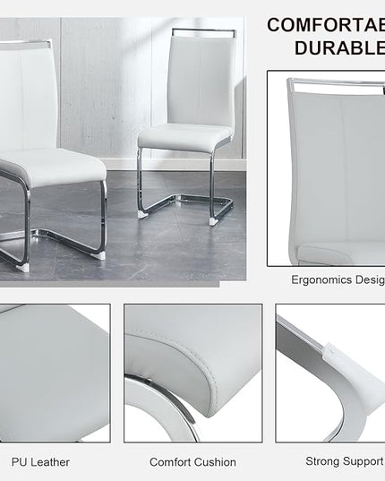 Dining Chairs Set, Kitchen Modern Metal Chairs with Faux Leather Padded Seat High Back and Sturdy Chrome Legs, Chairs for Dining Room (Light Gray, Set of 2) - LeafyLoom