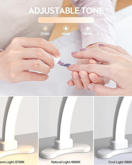 Large Super Bright Half Moon LED Light for Table Nail Desk, Professional Nail Lamp for Desk for Nail Techs with Phone Stand Perfect for Nails Tech Manicure - 45W (Black) - LeafyLoom