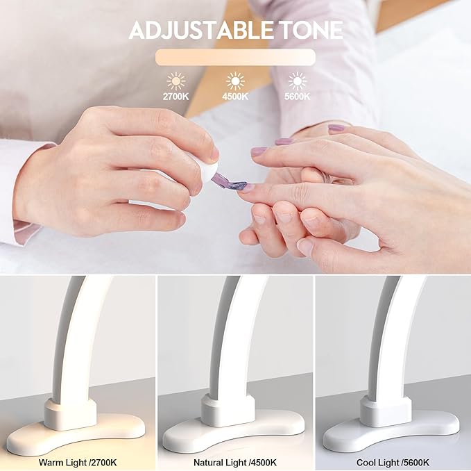 Large Super Bright Half Moon LED Light for Table Nail Desk, Professional Nail Lamp for Desk for Nail Techs with Phone Stand Perfect for Nails Tech Manicure - 45W (Black) - LeafyLoom