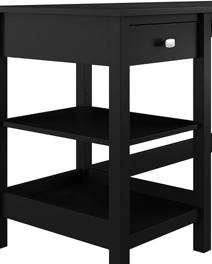 Bush Furniture Broadview 54W Computer Desk with Shelves in Classic Black| Personal Workstation Table and Storage for Home Office Workspace - LeafyLoom