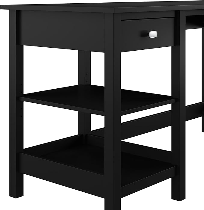 Bush Furniture Broadview 54W Computer Desk with Shelves in Classic Black| Personal Workstation Table and Storage for Home Office Workspace - LeafyLoom