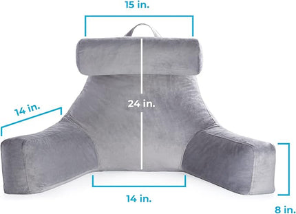 LINENSPA Reading Pillow with Shredded Memory Foam- Back Pillow for Sitting in Bed, Reading, Gaming, Watching TV – Chair Pillow with Arms, Dorm Room Essentials, Stone - LeafyLoom