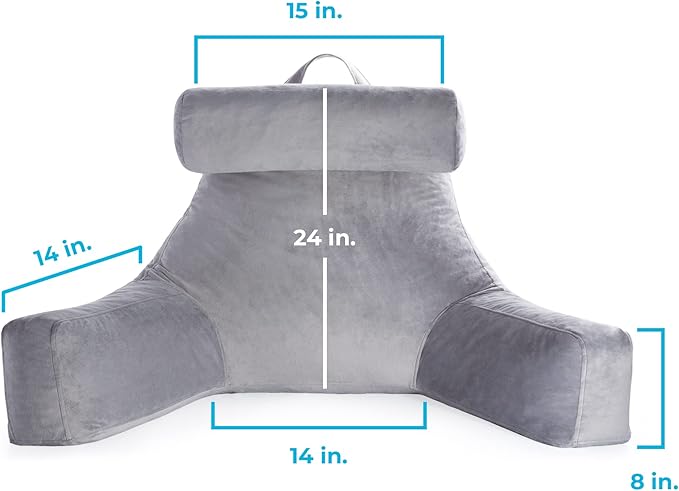 LINENSPA Reading Pillow with Shredded Memory Foam- Back Pillow for Sitting in Bed, Reading, Gaming, Watching TV – Chair Pillow with Arms, Dorm Room Essentials, Stone - LeafyLoom