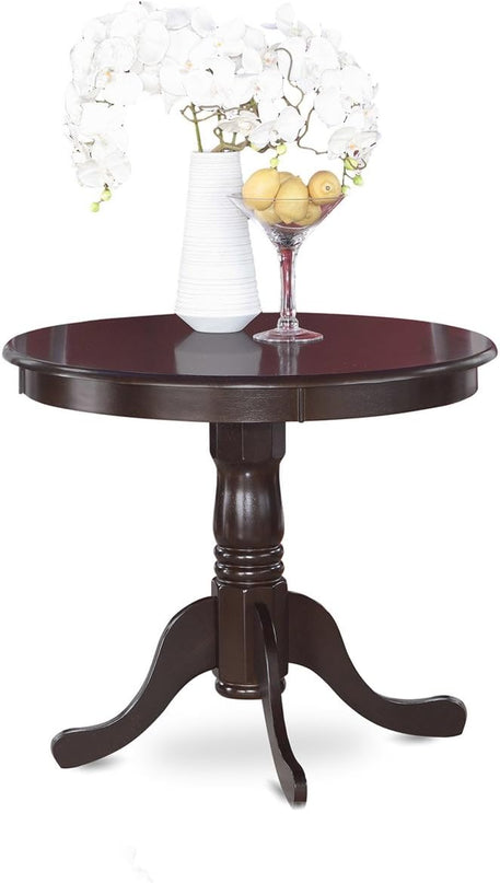 East West Furniture ANPF5-CAP-C 5 Piece Set Includes a Round Kitchen Table with Pedestal and 4 Linen Fabric Upholstered Dining Chairs, 36x36 Inch - LeafyLoom