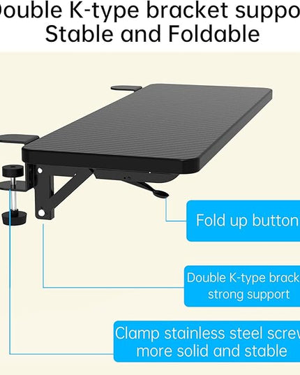 Ergonomics Desk Extender Tray, 29.5"x9.5" Punch-Free Clamp on, Foldable Keyboard Drawer Tray, Table Mount Arm Wrist Rest Shelf, Computer Elbow Arm Support - LeafyLoom