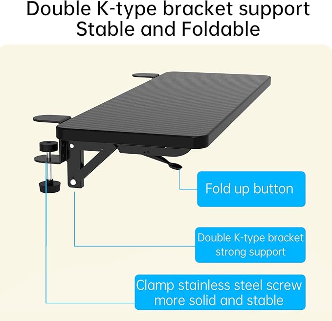 Ergonomics Desk Extender Tray, 29.5"x9.5" Punch-Free Clamp on, Foldable Keyboard Drawer Tray, Table Mount Arm Wrist Rest Shelf, Computer Elbow Arm Support - LeafyLoom