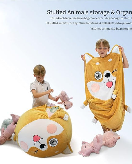 Shiba Inu Dog Stuffed Animal Storage for Children Room Decorations, Boys and Girls Bean Bag Chairs, Toys Organizers, Velvet Fabric Super Soft Large Size Cover Only - LeafyLoom