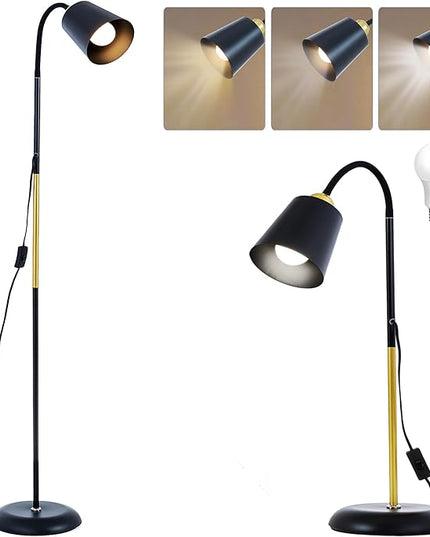 AoMck Floor Lamp, Industrial Metal Floor Standing Lamps Bendable Floor Lamp with Adjustable Gooseneck 2 in 1 Floor Reading Table Lamps for Living Room Bedroom Office(Black) - LeafyLoom