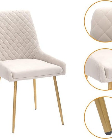 CangLong Mid-Century Velvet Upholstered Metal Legs for Kitchen, Dining, Living, Guest, Bed Room Side Chair, Set of 2, Beige - LeafyLoom