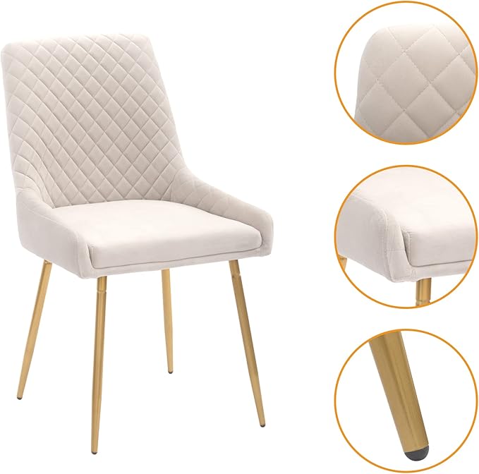 CangLong Mid-Century Velvet Upholstered Metal Legs for Kitchen, Dining, Living, Guest, Bed Room Side Chair, Set of 2, Beige - LeafyLoom