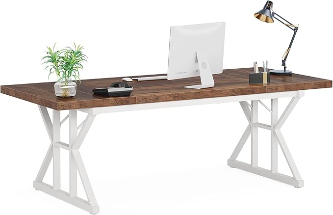 70.8-Inch Large Executive Desk, Modern Computer Office Desk, Wooden Writing Desk Study Table for Home Office - LeafyLoom