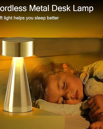 Portable Metal Desk Lamp, Cordless LED Table Lamp,3 Color Touch Control Rechargeable Lamp,3-Levels Brightness Room Decor Desk Lamp,Bedside Lamp,Night Light, Dining Room Lamp (Gold) - LeafyLoom