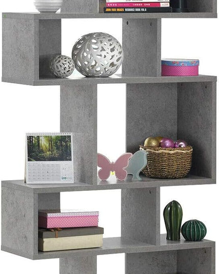 Giantex 5-Tier Geometric Bookshelf, 70" Tall Wood Freestanding Decorative Display Open Shelves with Anti-Tipping Device, Each Shelf Holds up to 44 lbs, Wooden S Shaped Bookcase, Gray - LeafyLoom