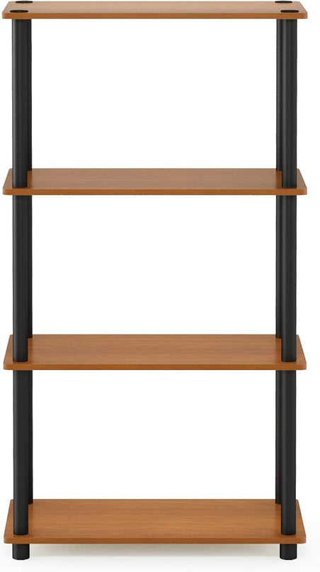 Furinno (99557LC/BK) Turn-N-Tube 4-Tier Multipurpose Shelf Display Rack - Light Cherry/Black - LeafyLoom