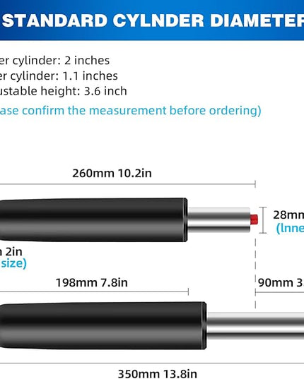 Premium Office Chair Cylinder Replacement - Universal Heavy-Duty Class 3 Hydraulic Piston with 1000lbs Load Capacity - Designed to Elevate Your Office Experience (Blcak, Gas Lift) - LeafyLoom