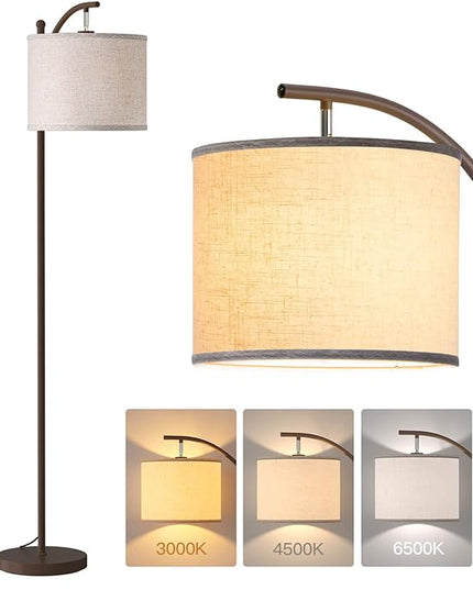 addlon Floor Lamp for Living Room with 3 Color Temperatures, Standing lamp with Linen lampshade for Bedroom, Office, Lamps with 9W LED Bulb Included - Brown with Beige Shade - LeafyLoom