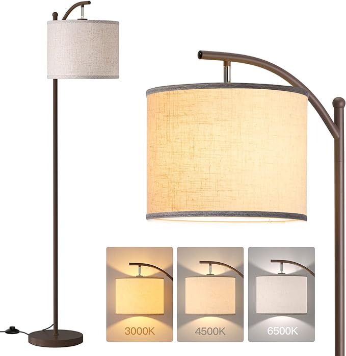 addlon Floor Lamp for Living Room with 3 Color Temperatures, Standing lamp with Linen lampshade for Bedroom, Office, Lamps with 9W LED Bulb Included - Brown with Beige Shade - LeafyLoom