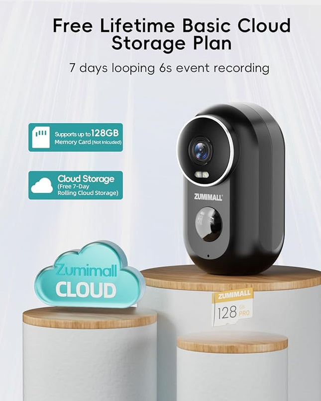 ZUMIMALL Solar Security Cameras Wireless Outdoor, 2Packs, Solar Camera Outdoor Wireless, 2.4G WiFi Battery Camera, 3MP Color Night Vision, Magnetic Mount, Siren,PIR/AI Analyse, IP66, Cloud, Alexa ZUMIMALL