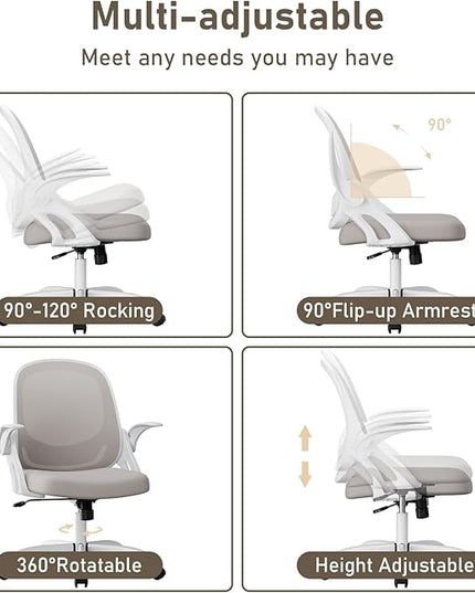 Home Office Chair Work Desk Chair Comfort Ergonomic Swivel Computer Chair, Breathable Mesh Desk Chair, Lumbar Support Task Chair with Wheels and Flip-up Arms and Adjustable Height - LeafyLoom