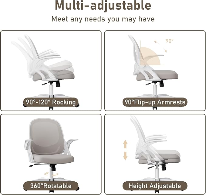 Home Office Chair Work Desk Chair Comfort Ergonomic Swivel Computer Chair, Breathable Mesh Desk Chair, Lumbar Support Task Chair with Wheels and Flip-up Arms and Adjustable Height - LeafyLoom