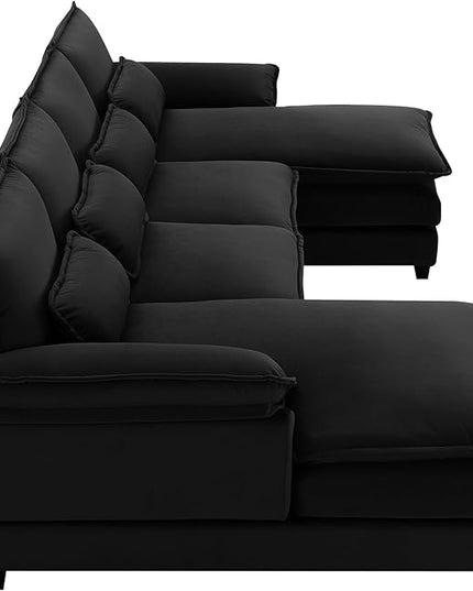 Symmetrical Modular Sectional Sofa with Chaise Lounge, 6 Seater Velvet Upholstered Cloud Couch, U Shaped Oversized Sleeper Sofa&Couches with Thicked Cushion & Detackable Backrest Living Room - LeafyLoom