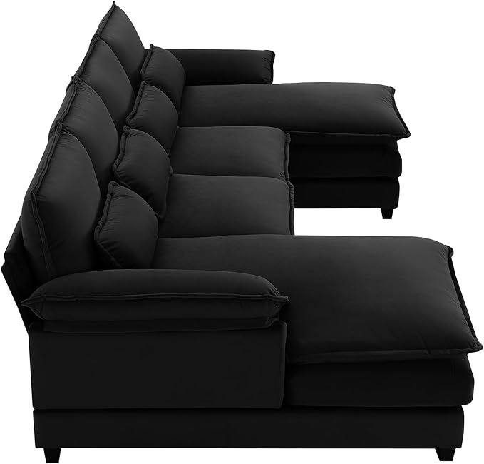 Symmetrical Modular Sectional Sofa with Chaise Lounge, 6 Seater Velvet Upholstered Cloud Couch, U Shaped Oversized Sleeper Sofa&Couches with Thicked Cushion & Detackable Backrest Living Room - LeafyLoom