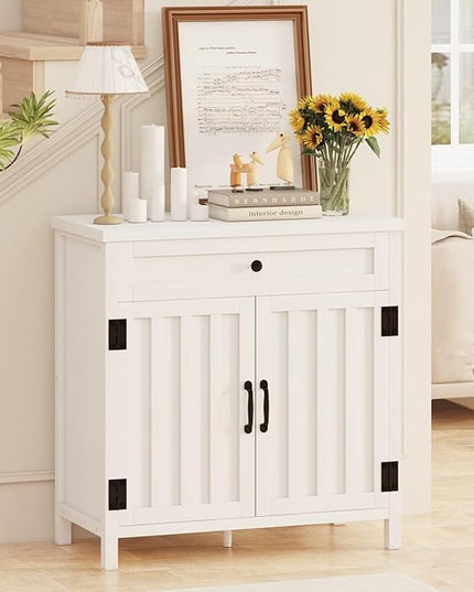 FATORRI Buffet Cabinet with Storage, Modern Sideboard Cabinet with Doors and Adjustable Shelves, Farmhouse Wood Bar Cabinet for Living Room & Kitchen (White Oak) - LeafyLoom