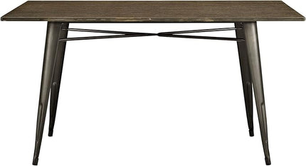 Modway Alacrity 59" Rustic Modern Farmhouse Wood Rectangle Dining Table with Steel Legs in Brown - LeafyLoom